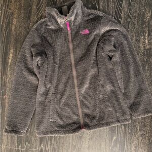 The North Face Charcoal Plush Fleece Jacket with Pink Logo